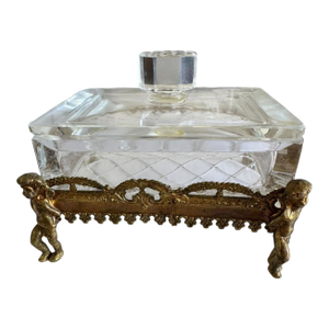 French Crystal and Bronze Dresser Box With Cherubs