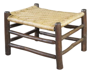 Antique Rustic Adirondack Old Hickory Style Rattan Log Stool Bench Ottoman 22"