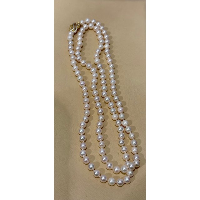 Vintage Cultured Akoya Pearl Strand Necklace Opera Length with Diamond Clasp For Sale - Image 10 of 18