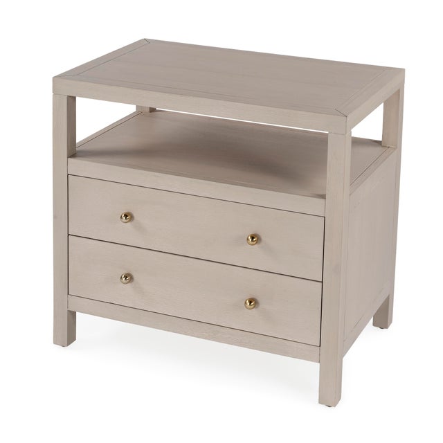 Traditional Nora 28 in. W Rectangular 2 Drawer Wide Nightstand with Open Shelf, Antique Taupe For Sale - Image 3 of 11