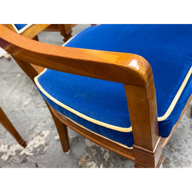 Heritage Neoclassical Blue Velvet Dining Chairs, Set of Six For Sale - Image 9 of 12