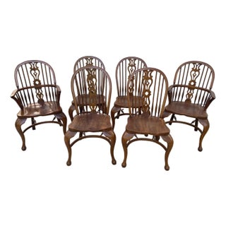 Solid Oak Windsor Style Dining Chairs- Set of 6 For Sale