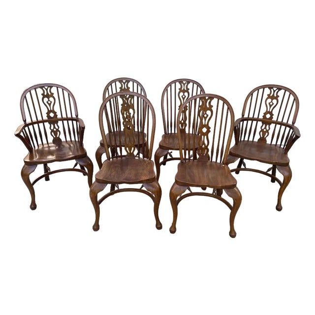 Solid Oak Windsor Style Dining Chairs- Set of 6 For Sale