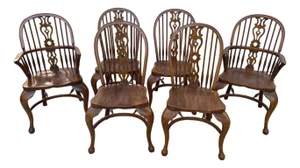 Solid Oak Windsor Style Dining Chairs- Set of 6