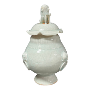 Late 20th Century Chinese Art Light Celadon Porcelain Covered Jar