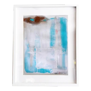 "All in the Bloom.I" Contemporary Original Abstract Sky Blue Mixed-Media Painting, Framed