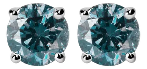 14K White Gold 1/2 Cttw Round Brilliant Cut Lab Grown Blue Diamond 4-Prong Classic Solitaire Stud Earrings