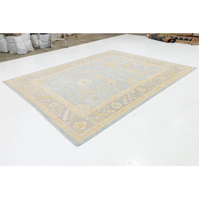 Modern Oushak Style Hand-Knotted Wool Rug - Pastel Blue, Gold & Ivory 9x12 For Sale - Image 10 of 10