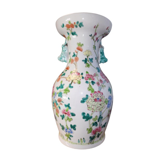 Chinoiserie 20th Century Qianlong Famille Rose Large Floral Vase For Sale - Image 3 of 7