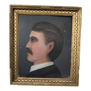 "Big Ear": 19th Century American Folk Painting of a Gentleman For Sale