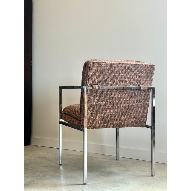 Newly Upholstered Minimalist Milo Baughman-Style Chrome Armchairs, Set of 4 For Sale - Image 16 of 18