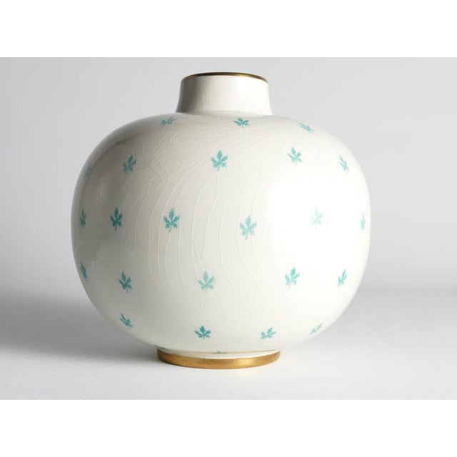 Swedish Grace Menuett Vase with Green Leaf Motif by Arthur Percy for Gefle, 1950s For Sale - Image 3 of 17