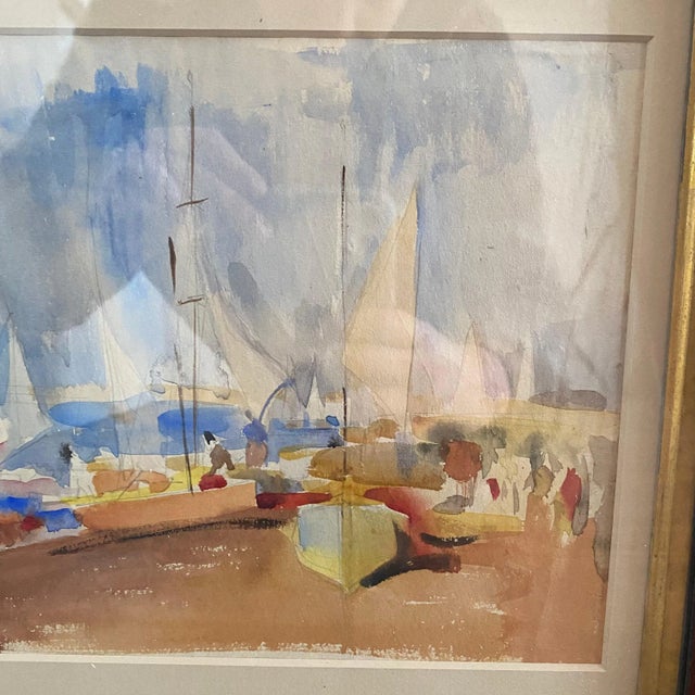 Paper Listed British Artist Bernard Harper Wiles (1883-1966) - Framed Original Watercolor: Sailboat Regatta in England For Sale - Image 7 of 9