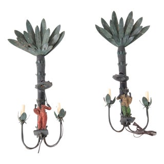 Antique Hand-Painted Iron Chinoiserie Sconces, France, 19th Century - a Pair For Sale