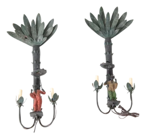 Antique Hand-Painted Iron Chinoiserie Sconces, France, 19th Century - a Pair