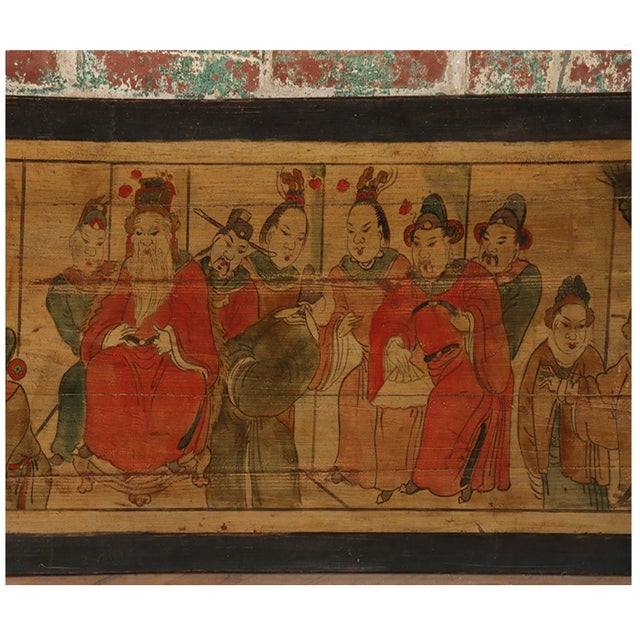 Wood Antique Chinese Large Painted Wall Panels—Set of Five For Sale - Image 7 of 9