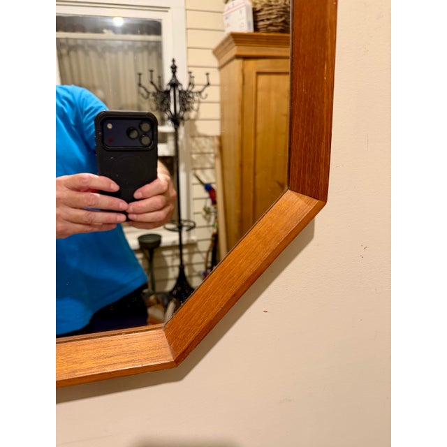 Brown Scandinavian Modern Danish Teak Octagonal Mirror by Spejle 1960's For Sale - Image 8 of 12