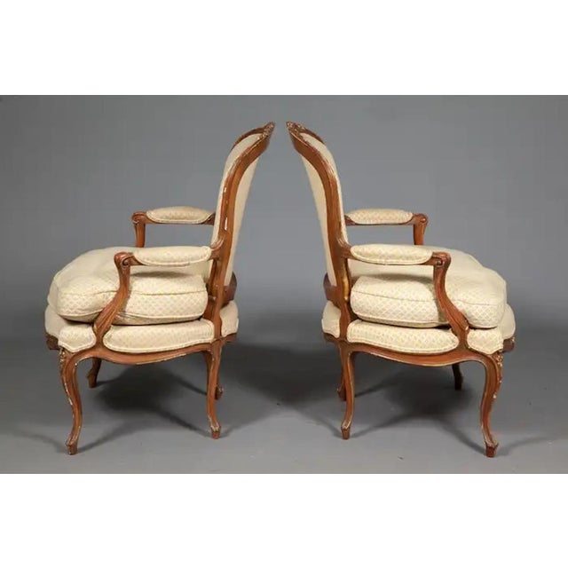 French Louis XV Style Pair 19th Century French Bergères Armchairs For Sale - Image 3 of 9