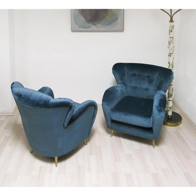 Blue Set of Mid-Century Italian Lounge Chairs, 1950s For Sale - Image 8 of 11