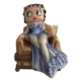 Rare Vintage Chanille Limoges Trinket Box Betty Boop In Armchair with Champagne Glass & Small Dog "Pudgy" inside (Retired) For Sale