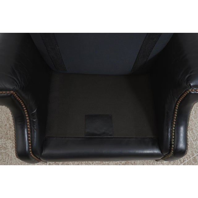 Frontgate Black Leather High Quality Club Wing Chair For Sale - Image 13 of 18