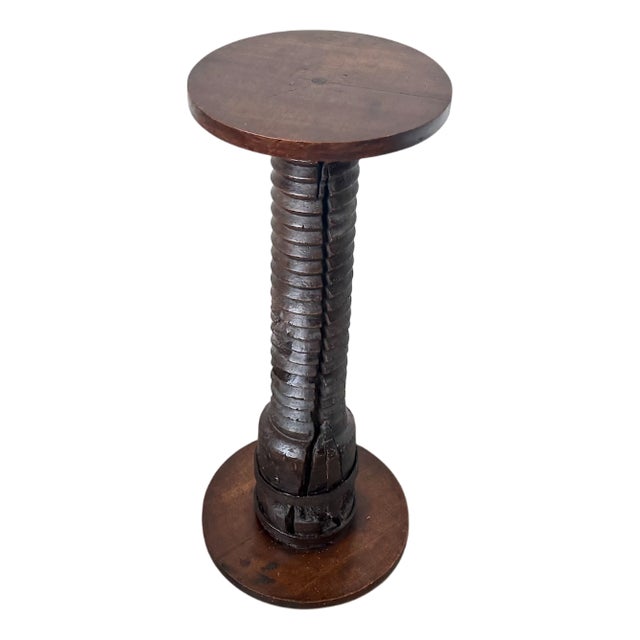 Oak Press Screw Stand with Metal Base, 19th Century For Sale