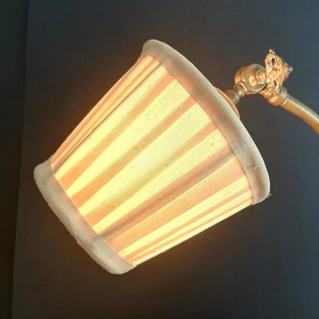 Goldenrod Antique French Brass Swan Neck Table Lamp, 1920s For Sale - Image 8 of 12