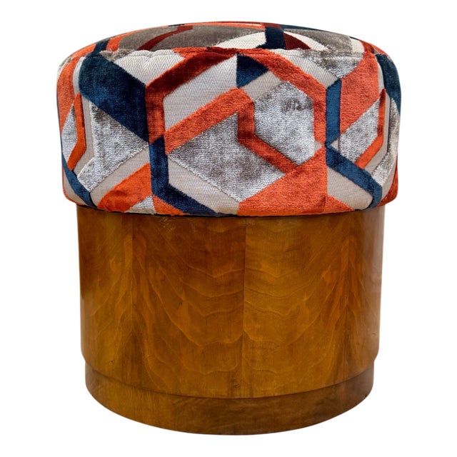 Art Deco Ottoman in Geometric Plush by Jindrich Halabala, 1930s For Sale
