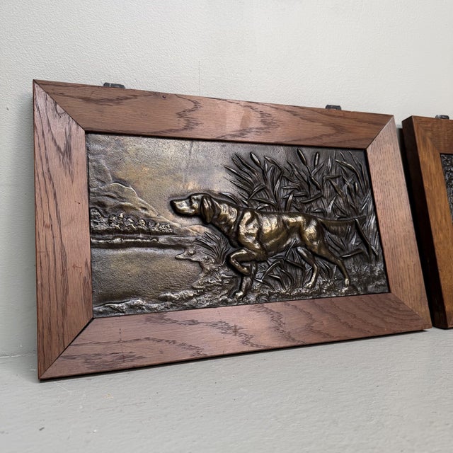 Antique Metal Bas-Reliefs with Hunting Dogs, 1900s, Set of 2 For Sale - Image 9 of 12