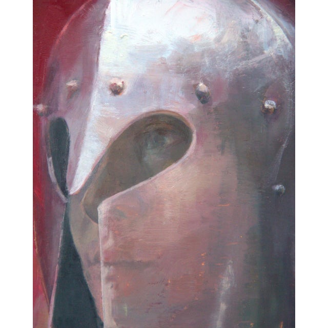 Katherine The Warrior by Elena Burykina | Oil on panel Portrait of a figure in a warrior helmet. For Sale - Image 4 of 5