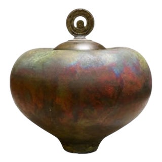 Signed Tamerlane Burnell Monumental Raku Lidded Vessel For Sale