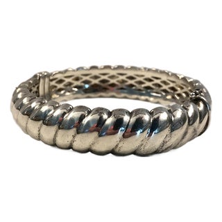 Late 20th Century Italian Sterling Silver Ribbed Bangle Bracelet For Sale