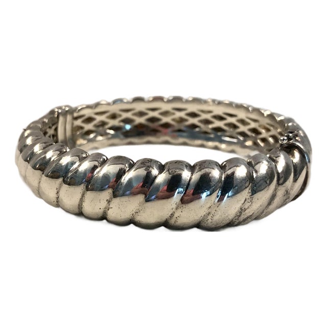 Late 20th Century Italian Sterling Silver Ribbed Bangle Bracelet For Sale