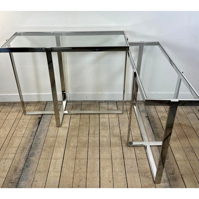 Double Console Table in Chromed Metal and Glass, 2000s For Sale - Image 4 of 13