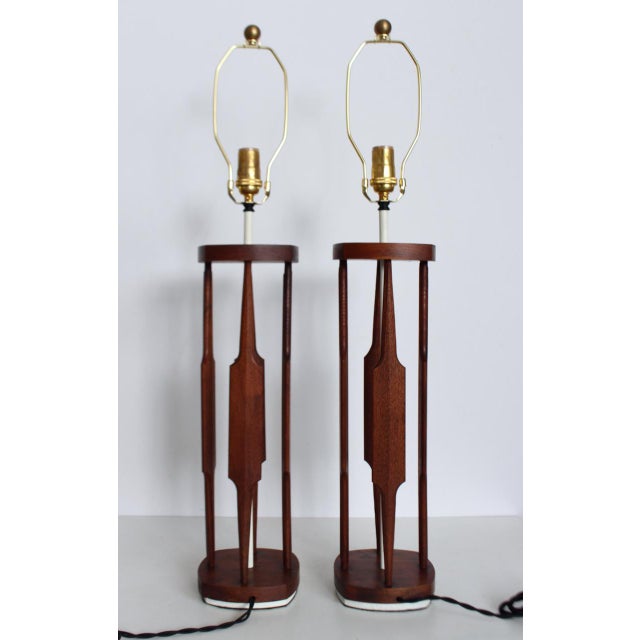 Mid-Century Modern Tall Tony Paul for Westwood Walnut & White "Catkin" Table Lamps, 1950s - A Pair For Sale - Image 3 of 17