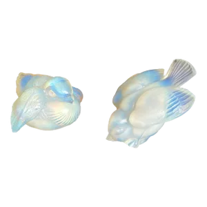 French Art Deco Opalescent Glass Bird Ernest Marius Sabino Signed France a Pair