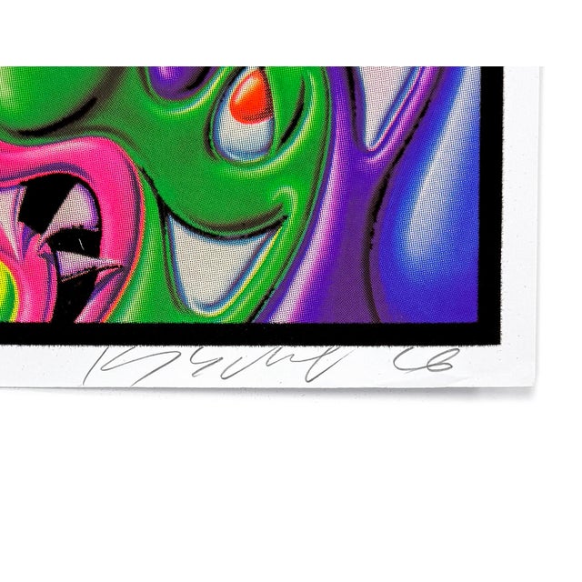 Flocked, glow in the dark print on paper. Hand signed and dated lower right by Kenny Scharf. Un-numbered edition of 300....