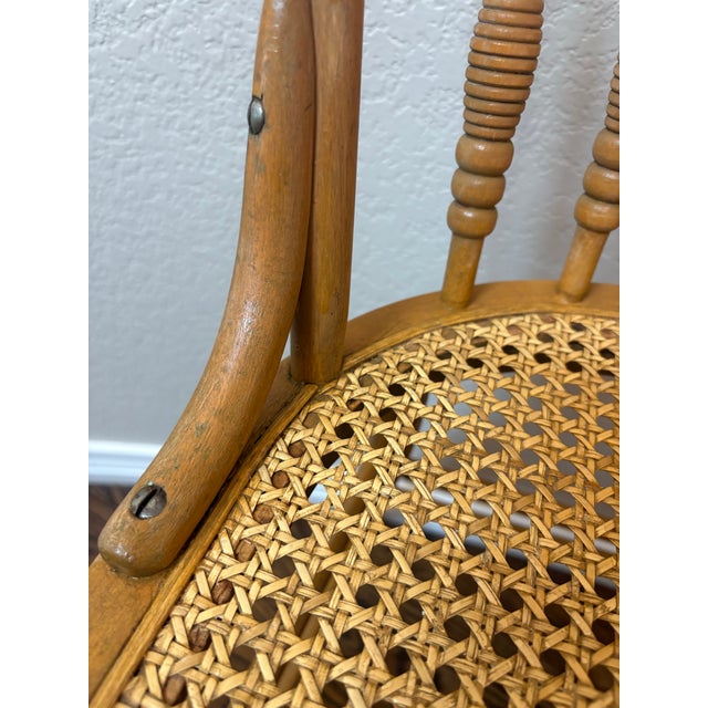 Circa 1900 Antique Oak Pressed-Back Youth Chair With Cane Seat For Sale In Denver - Image 6 of 12