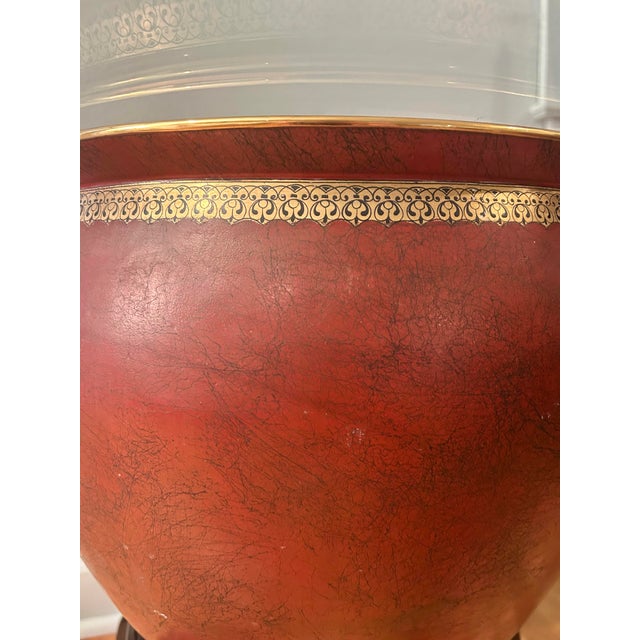 Wood Vintage Chinoiserie Oxblood Fishbowl Planter or Side Table on Stand With Glass Top For Sale - Image 7 of 12