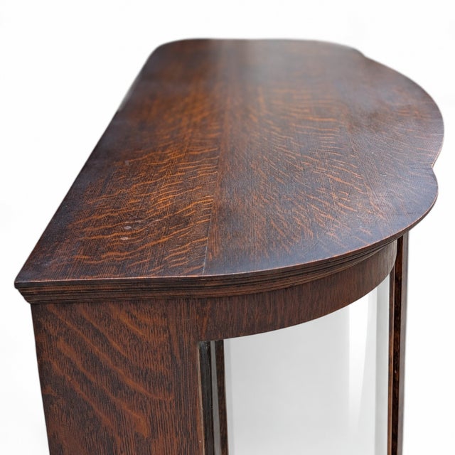 Vintage Oak Bow-Front Curved-Glass China Cabinet With Claw Feet For Sale - Image 14 of 18