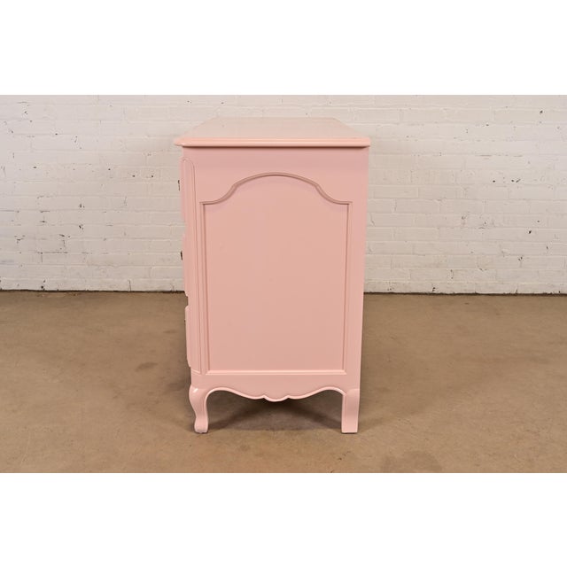 Cassard Romano French Provincial Louis XV Pink Lacquered Dresser Chest, Newly Refinished For Sale - Image 10 of 12