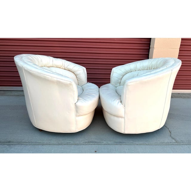 Mid-Century Modern Vintage Milo Baughman Style Leather Swivel Chairs-A Pair For Sale - Image 3 of 12