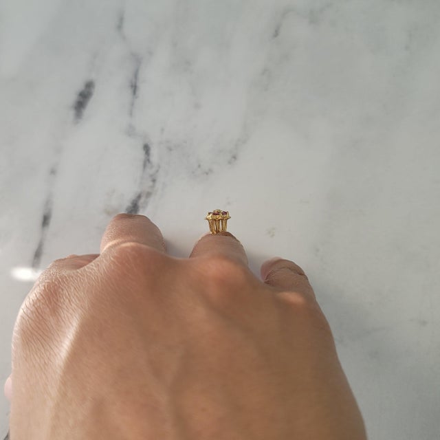 Ruby Tulip Flower Ring 14k Yellow Gold, Size 5.5 For Sale - Image 4 of 4