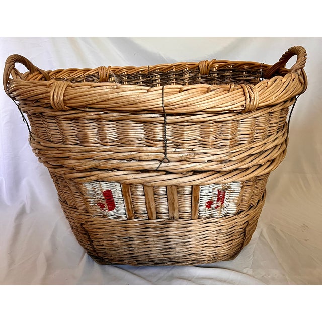 Large Antique French Wicker Champagne Harvest Basket For Sale - Image 12 of 18