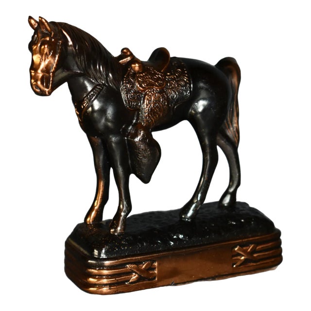 Vintage Decorative Bronze & Copper Finished Horse on Stand | Chairish