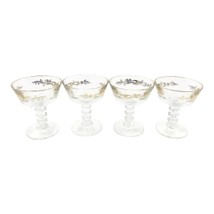 Mid-Century Modern Glamorous Russian Golden Detail Stemmed Goblets - 4 Pieces