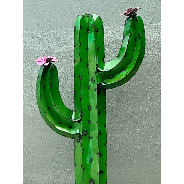 Vintage Torched Metal Standing Cactus For Sale - Image 4 of 12