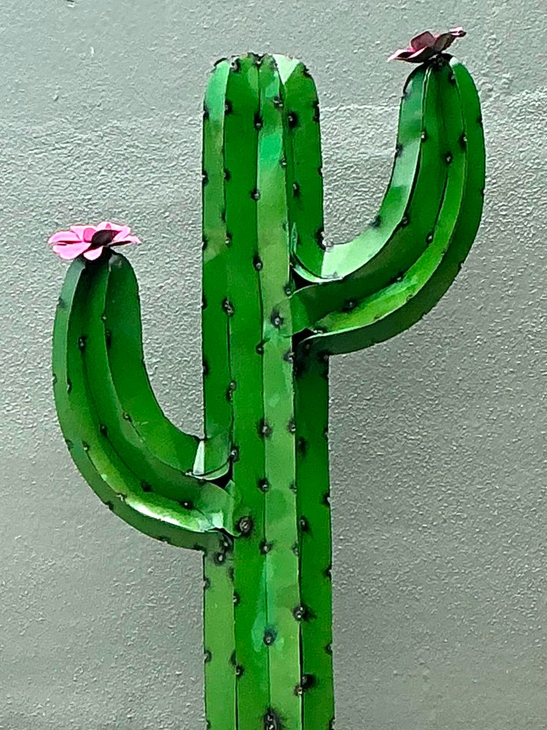 Vintage Torched Metal Standing Cactus - Back view