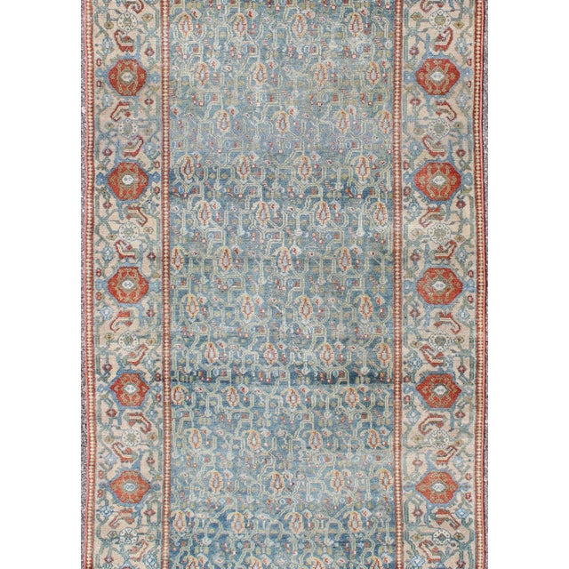 Tribal Wide Persian Malayer Runner With All-Over Floral Pattern in Persian Blue Color 4'1 X 9'10 For Sale - Image 3 of 6