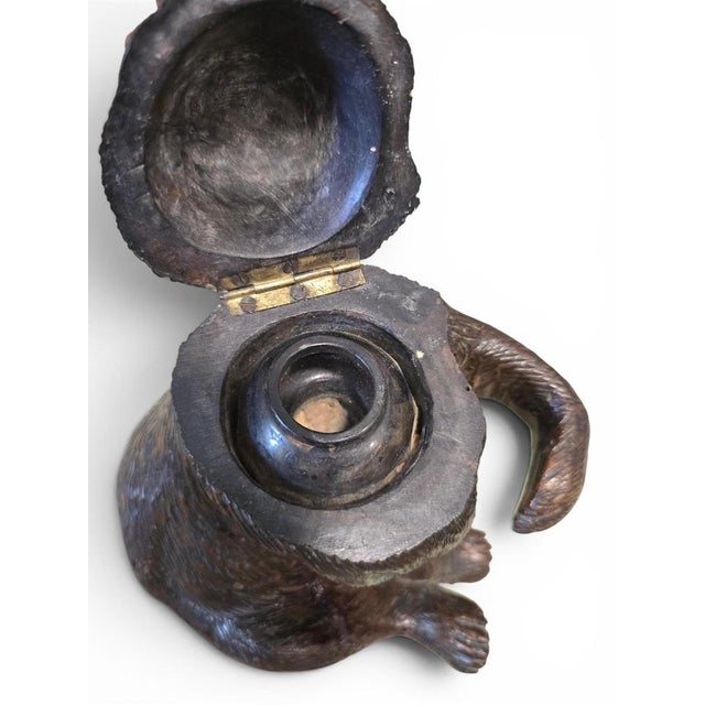 Antique Black Forest Carved Bear Inkwell with Glass Eyes and Original Glass, 1890 For Sale - Image 6 of 14